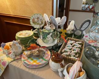Beautiful Easter dishes, napkin holders, decorations and glass pieces