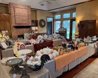 Here's the den. Full of seasonal china, glass and antique furniture pieces