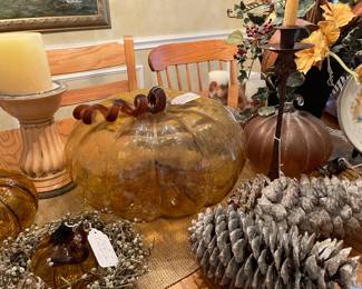Large hand blown glass pumpkin and also medium and smaller versions