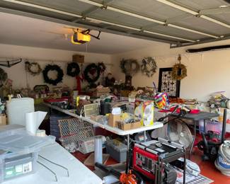 Looking across the very full garage