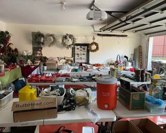 Looking into the very full garage