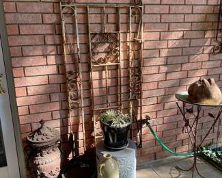 Iron decorative piece, pots, planters and jugs