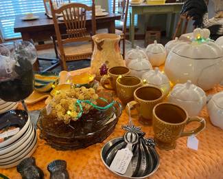 More Thanksgiving glass, Pier One "Harvest Gold" mugs and we also have salad plates