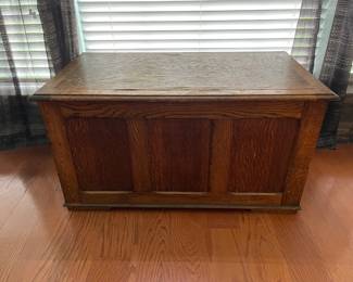 Antique English tiger oak blanket chest