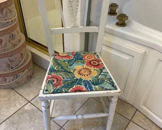 Vintage white painted chair with floral seat