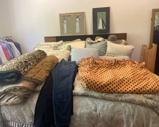 King-size bed with pillows & throws, etc.