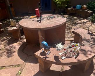 Stone dining table and benches