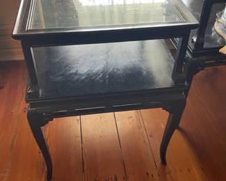 2 end tables, Oriental Motif on top under glass