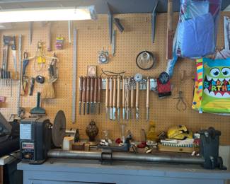 Woodworking items and lathe.