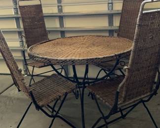 Wicker Bistro Set Folding Table 4 Chairs