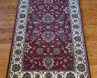 Burgundywhite Small Rug with Fringe