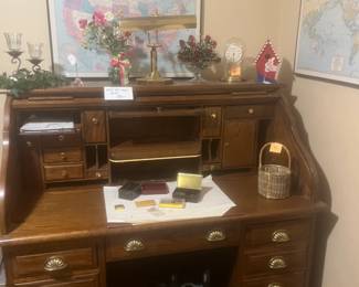 Oak roll top desk.