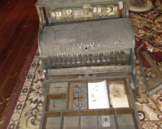 1890 brass cash regester. Rare gold safe in drawer. Basket case