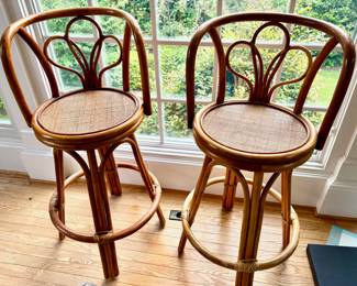 Vintage rattan swivel bar chairs