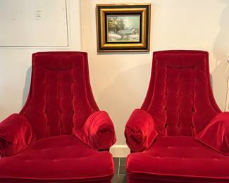 Midcentury red velvet chairs