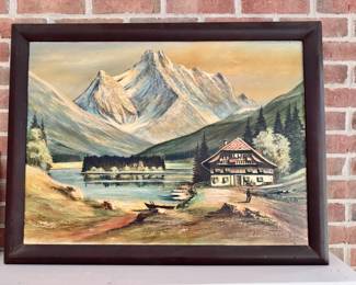 Mountain scene canvas painting