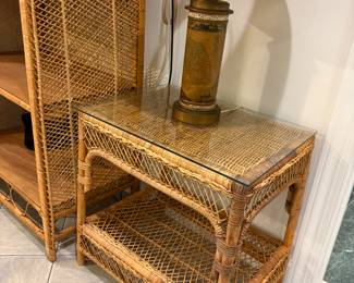 Rattan end tables w/ glass top