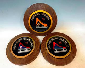 Vintage 1970's NHL 3D Wall Plaques Boston Bruins, New York Islanders and Washington Capitals