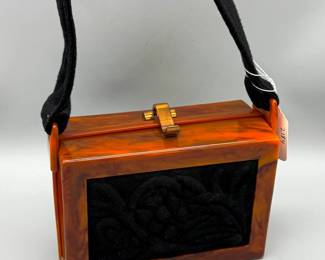 Mid Century Modern Lucite and Cloth Handbag