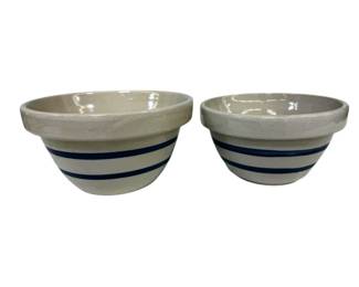 Robinson Ransbottom Roseville Ohio Blue Stripe Mixing Bowls