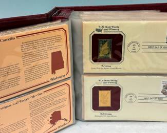 Golden Replicas of US State Birds and Flowers Stamps Proof Replicas 22k Gold Surface