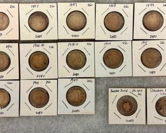 Early Silver US Quarters, 90% Silver Barber, Standing Liberty Quarters, Holed Barber Dime