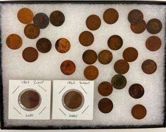 1864 2 Cent and 1865 2 Cent US Coins, Indian Head Pennies