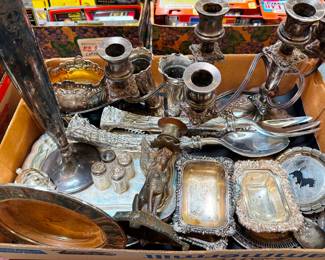 Silver Plate Candle Sticks and Serving Pieces