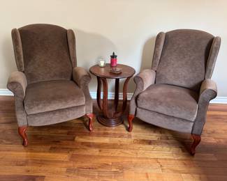 Pair of reclining wing back chairs