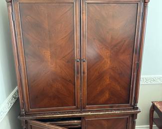 Armoire with herringbone veneer (this would make a great arts crafts center, coffee bar, garage bar, man cave bar) the possibilites are endless