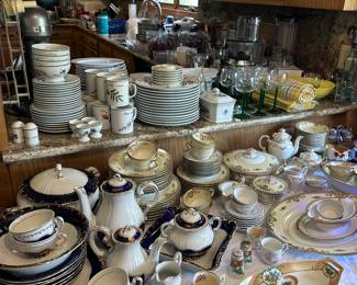 Fine china. Dished. Glassware.