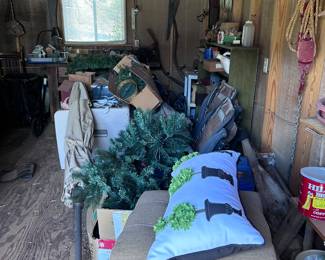 Patio cushions. Umbrella. Garage items.
