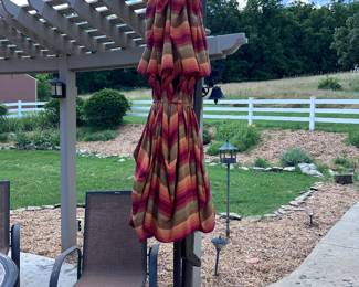 Patio umbrella. Patio chair.
