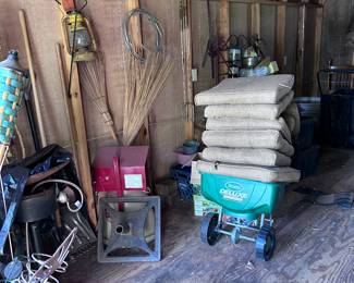 Patio cushions. Patio umbrella stand.