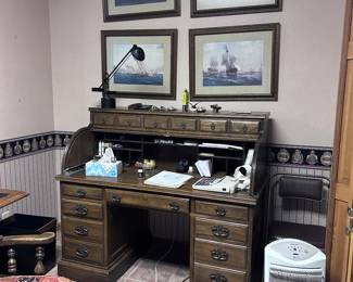 Rolltop desk. Nautical art.