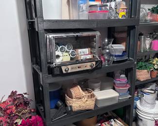 Food storage. Shelving. Small appliances. Floral arrangements.