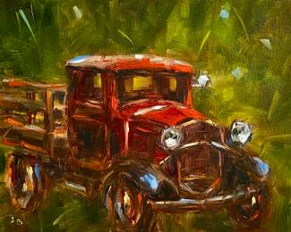 The Old Red Truck original oil on canvas 8x10" unframed