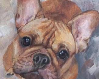 Those big brown eyes: French Bulldog original oil on panel 8"x8 unframed