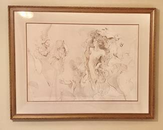 Masquerade by Juergen Görg--hand signed collectible origianl artist signed lithograph at (valued at $9,000) San Francisco designer museum frame linen lined.