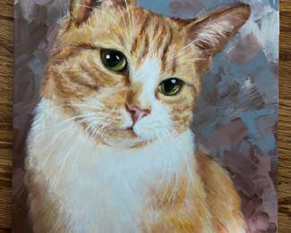 “My Tabby Always Posing” original oil on artist's panel 10x8" unframed