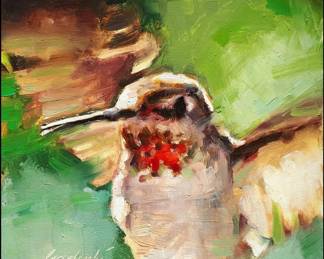 Hummingbird “In a Hover” original oil on panel