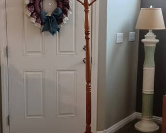 Hall tree and wreath.