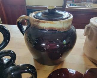 Bean pot and other vintage pottery