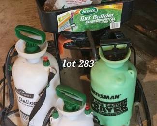Lawn seed spreader, sprayers