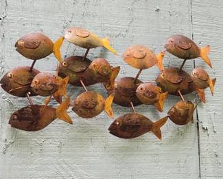 Outside metal fish sculpture
