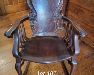 Antique Stickley and Brandt carved rocking chair