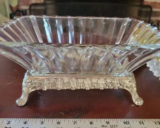 Glass serving bowl with metal base