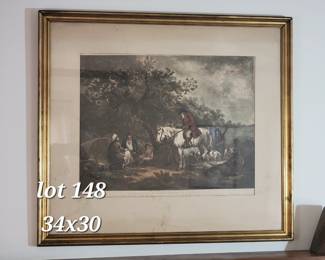 Antique hand colored framed print