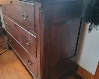 Antique mahogany chest, mirror