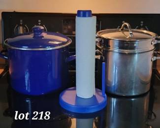 Blue stock pot and stainless steamer